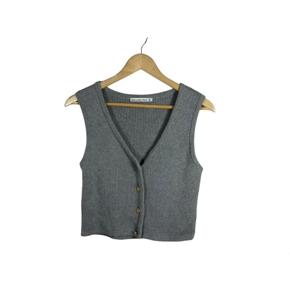Abercrombie & Fitch Women’s Mara Button-Up Sweater Vest Grey XS - Picture 2 of 9